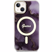 Guess GUHMP14SHTMRSU iPhone 14 6.1" violeta/violeta cietais apvalks Golden Marble Magnētiskais