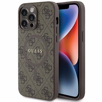 Guess 4G kolekcija ādas metāla logotips Magnētiskais apvalks iPhone 13 Pro / iPhone 13 - brūns