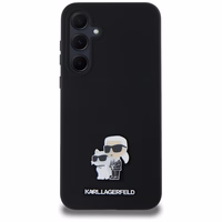 Karl Lagerfeld Silikona Karl&Choupette Metal Pin viedtālruņa apvalks Samsung Galaxy A35 - melns