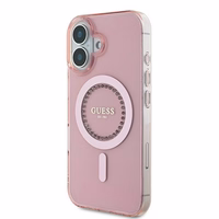 Guess IML Rhinestones Magnētiskais viedtālruņa apvalks iPhone 16 Plus - rozā