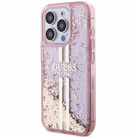 Guess Liquid Glitter Gold Stripes viedtālruņa apvalks iPhone 15 Pro - rozā