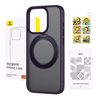 Viedtālruņa apvalks Baseus SkyRing Magnētiskais ar statīvu iP 14 Pro Max + rūdītais stikls un tīrīšanas komplekts (violeta)