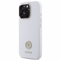 Guess Silikona Logo Strass 4G Apvalks iPhone 16 Pro - balts