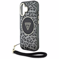 Guess HC IML leoparda trīsstūra auklas siksna MagSafe apvalks iPhone 16 - melns