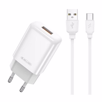 Lādētājs Jellico EU01 2.4A USB-A + USB-A uz USB-C kabelis 1.0m, balts