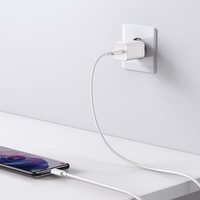 Baseus Si USB-C 25W 3A ātrās uzlādes lādētājs ar USB-C / USB-C 1m kabeli - balts