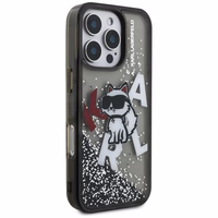 Karl Lagerfeld Liquid Glitter Choupette Logo macins iPhone 16 Pro Max - melns
