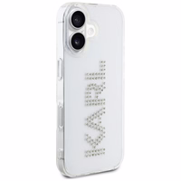 Karl Lagerfeld IML Rhinestones Logo viedtālruņa apvalks iPhone 16 - caurspīdīgs