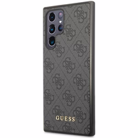 Guess GUHCS23LG4GFGR S23 Ultra S918 pelēks/pelēks cietais apvalks 4G Metāla Zelta Logotips