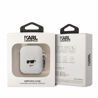 Karl Lagerfeld KLA2RUNCHH AirPods 1/2 apvalks balts/balts silikona Choupette galva 3D