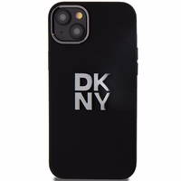DKNY šķidrā silikona metāla logotipa viedtālruņa apvalks iPhone 15 Plus / 14 Plus - melns