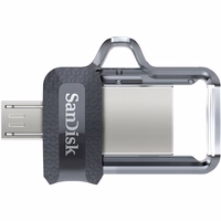 SanDisk Ultra Dual m3.0 USB flash drive 32 GB USB Type-A / Micro-USB 3.2 Gen 1 (3.1 Gen 1) melns, sudraba, caurspīdīgs