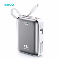 BWOO 20000mAh Fast Charging Portatīvais lādētājs PD45W With 2 Cables Type C and Lightning P78 sudraba