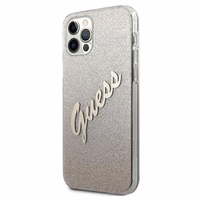 Guess GUHCP12LPCUGLSGO iPhone 12 Pro Max 6.7" zelts kietais vāciņš Glitter Gradient Script