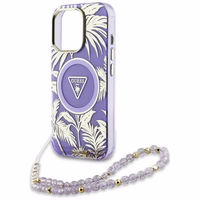 Guess Palm Trees Triangle Pearl Strap Magnētiskais viedtālruņa apvalks iPhone 16 Pro Max violets