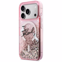 Karl Lagerfeld Liquid Glitter Karl Script Logo MagSafe Maciņš for iPhone 17 Pro Max - rozā