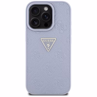 Guess Hot Stamp 4G Pattern Triangle Metal Logo viedtālruņa apvalks iPhone 16 Pro Max - violets