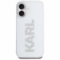 Karl Lagerfeld IML Rhinestones Logo viedtālruņa apvalks iPhone 16 - caurspīdīgs