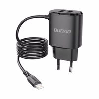 Dudao lādētājs 2x USB ar iebūvētu 12W Lightning kabeli melns (A2ProL melns)