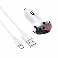 Borofone automobiļu lādētājs BZ15 Auspicious - 2x USB - 2,4A ar USB to MicroUSB kabeli balts