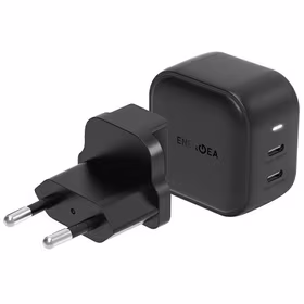 ENERGEA tīkla lādētājs 2xUSB-C PD-PPS 45W2C melns/black US+EU Travelite GAN45