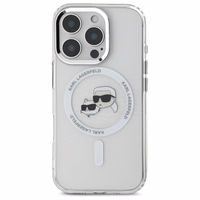 Karl Lagerfeld IML Metal Karl&Choupette Head magnētiskais viedtālruņa apvalks iPhone 16 Pro Max - balts