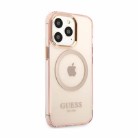Guess GUHMP13LHTCMP iPhone 13 Pro / 13 6.1" rozā/rozā cietais viedtālruņa apvalks ar zelta kontūru, caurspīdīgs Magnētiskais MagSafe