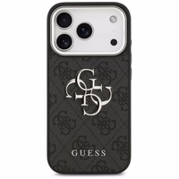 GUESS viedtālruņa apvalks IPHONE 17 Pro GUHCP17LP4G4SMCK (4G PU ādas apvalks ar lielu 4G un klasisko logotipu un sudraba metāla kameras rāmi) melns