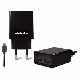 Beline tīkla lādētājs 2xUSB + microUSB 2A melns
