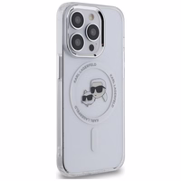 Karl Lagerfeld IML Metal Karl & Choupette Head MagSafe viedtālruņa apvalks iPhone 14 Pro - balts
