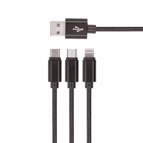 Setty 3in1 kabelis USB - Lightning + USB-C + microUSB 1,0 m 2A KN3W1-01 melns