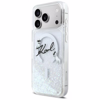 Karl Lagerfeld Liquid Glitter Karl Script Logo MagSafe Maciņš for iPhone 17 Pro Max - Clear