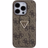 Guess Grip Stand 4G Triangle Strass viedtālruņa apvalks iPhone 15 Pro - brūns