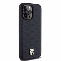 DKNY Ādas raksta ar metāla logotipu magnētiskais viedtālruņa apvalks iPhone 14 Pro - melns