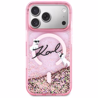 Karl Lagerfeld Liquid Glitter Karl Script Logo MagSafe Maciņš for iPhone 17 Pro Max - rozā