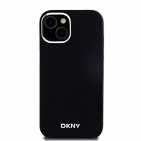 DKNY apvalks no šķidrā silikona MagSafe viedtālrunim iPhone 15 Plus / 14 Plus ar metāla logotipu - melns (m)