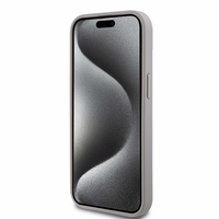 DKNY Ādas mono svītra un metāla logotips viedtālruņa apvalks iPhone 15 Plus / 14 Plus - bēšs