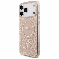 Guess IML Flowers Electro Pearl Strap MagSafe apvalks viedtālrunim iPhone 17 Pro Max - rozā
