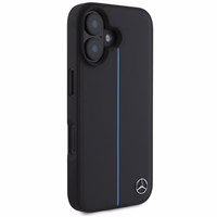 Mercedes MB Blue Line ādas magnētiskais iPhone 16 viedtālruņa apvalks - melns