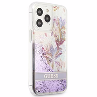 Guess GUHCP13LLFLSU iPhone 13 Pro / 13 6.1" violets cietais apvalks ziedu šķidrs spīdums
