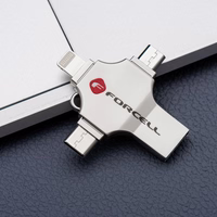 FORCELL F-DATA USB zibatmiņa Metal Quad 64GB USB3.2 Gen 1 (USB A / Type C / Lightning / Micro USB) sudraba