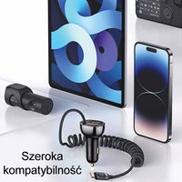 USAMS auto lādētājs C37 1xUSB+1xUSB-C 60W + kabelis USB-C 30W PD+QC Fast Charge melns CC192CC01 (US-CC192)