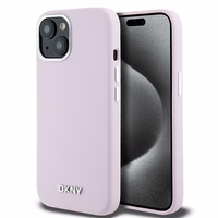 DKNY viedtālruņa apvalks iPhone 15 6,1" DKHMP15SSMCHLP rozā HC Magsafe silikons ar horizontālu metāla logotipu