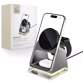 Tech-Protect QI15W-A43 3in1 bezvadu lādētājs ar MagSafe Apple ierīcēm - melns