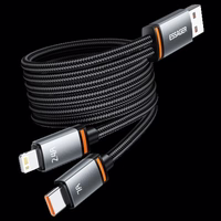 USB Kabelis Essager "Triple" 3in1 melns "USB / Type-C / Lightning" 100cm