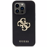 Guess Leather Perforated 4G Glitter Logo Case for iPhone 15 Pro - melns viedtālruņa apvalks