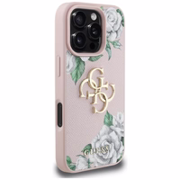 Guess Grained Roses Big 4G logo viedtālruņa apvalks iPhone 16 Pro - rozā