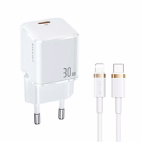 USAMS Tīkla lādētājs 1xUSB-C T45 30W PD3.0 Fast Charging +kabelis U63 USB-C/Lightning balts UXTZH02 (USAMS-UX)