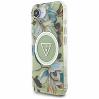 Guess IML Metal Glitter Flowers Triangle magnētiskais viedtālruņa apvalks iPhone 16e - zaļš