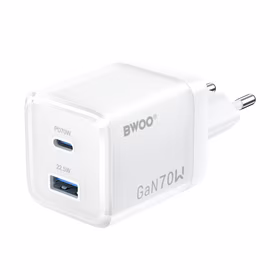 BWOO GaN wall lādētājs CDA224 QC 70W 1 x USB 1 x USB-C, balts